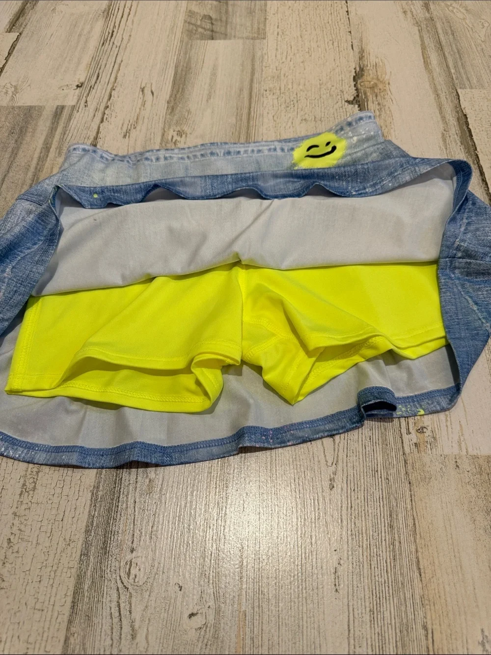 Kids Lucky in Love 2 pc. Smiley Neon Tie Back Vibrant Faux Denim Skort Set L 14